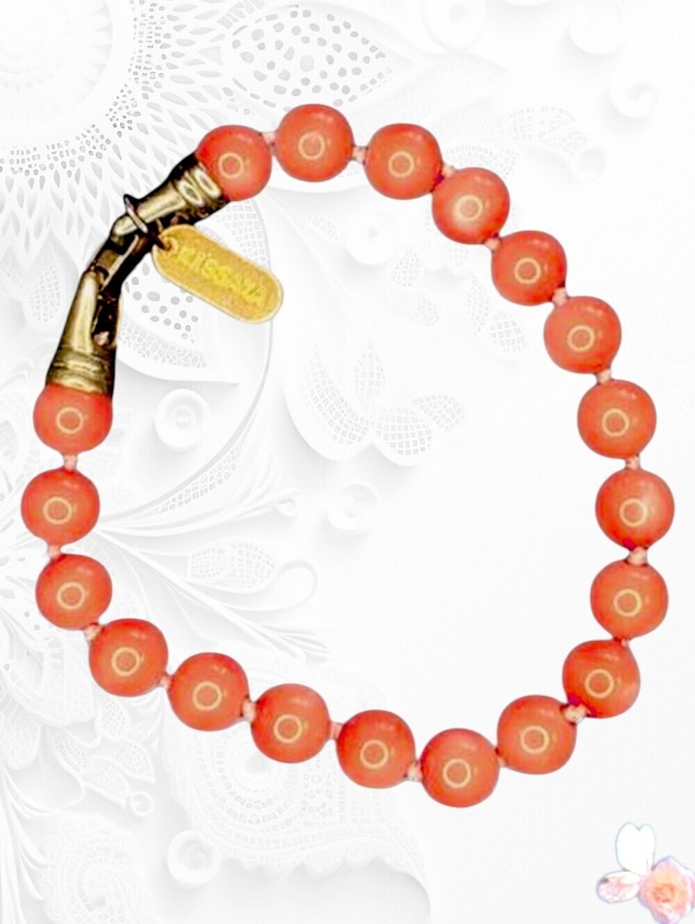 Kissaka Peach Glass Beaded Bracelet Gold Clasp 6.5" 310